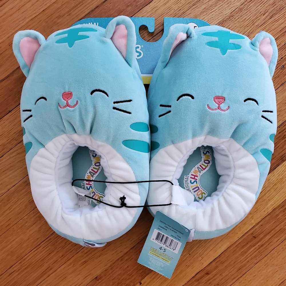 Girls Squishmallows Slippers Jules the Tabby Cat Size 4-5 NWT